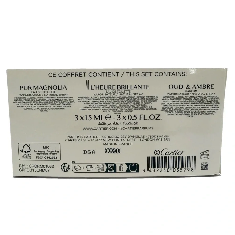 Cartier Perfume Gift Set Pur Magnolia, L’Heure Brillante, Oud and Ambre 3×15 mL - Picture 6 of 6